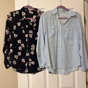 Express Navy Floral and Light Blue Blouses - Portofino